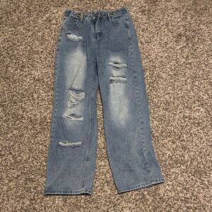 SHEIN Blue Distressed Boyfriend Jeans